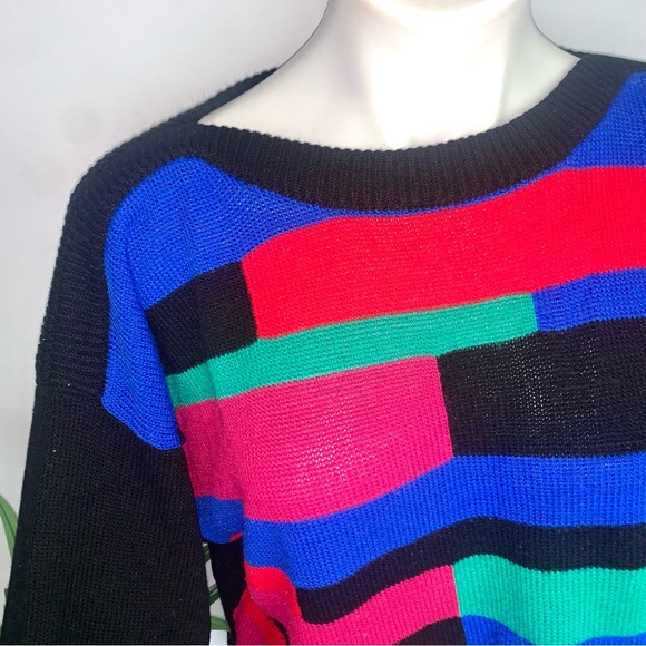 v i n t a g e :: Slouchy Bold Geometric Long Granny Knit Sweater - Picture 3 of 8